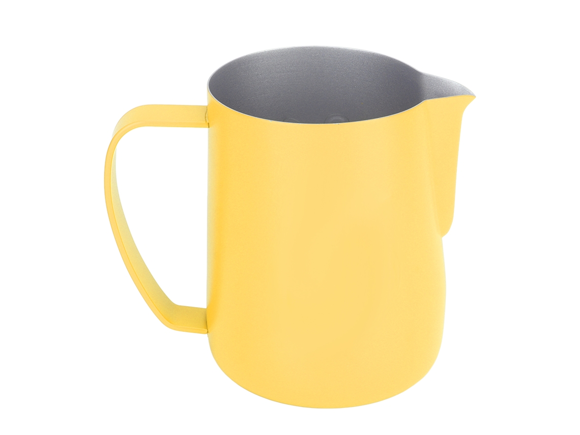 Jarra para espumar leche de acero inoxidable de 600 ml, color amarillo claro, ideal para café.