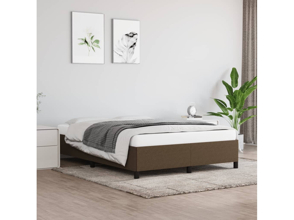 Cama Sin Colchón Tela Marrón Oscuro 140x200 Cm