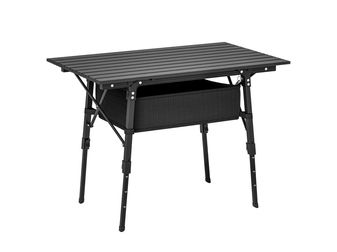 Mesa Plegable De Camping Con Cesta De Almacenamiento Y Altura Ajustable.