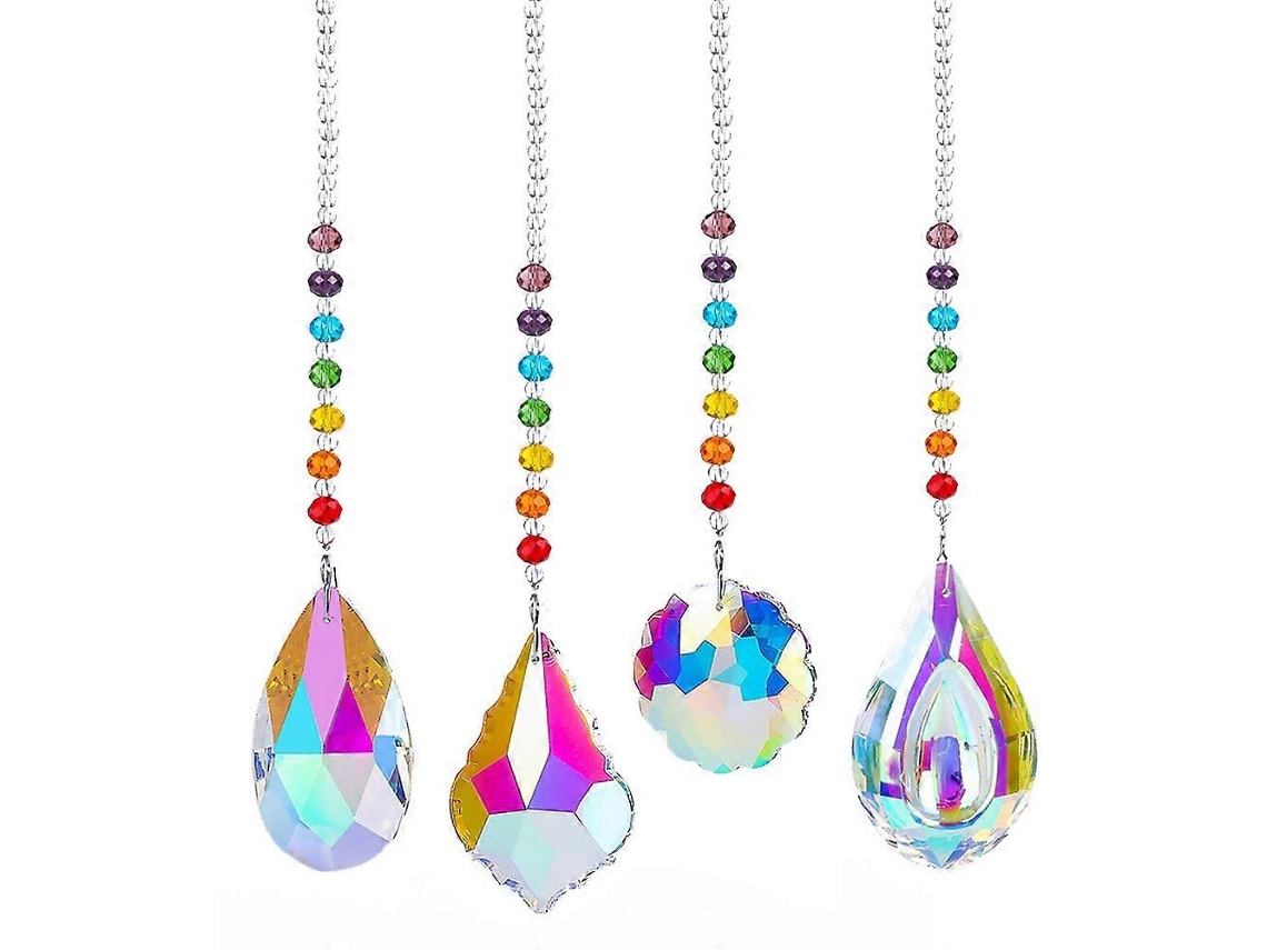 Conjunto de 4 cadenas de cristal prismático para colgar en ventanas, formando un arcoíris para decoración del hogar y el jardín.