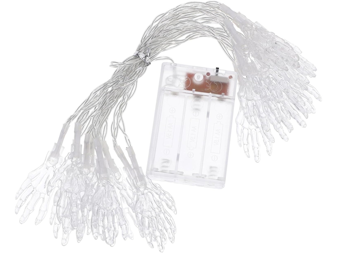 Luces decorativas de Halloween con forma de mano de calavera, 3 metros, 20 LED blanco cálido, Func Gokoco
