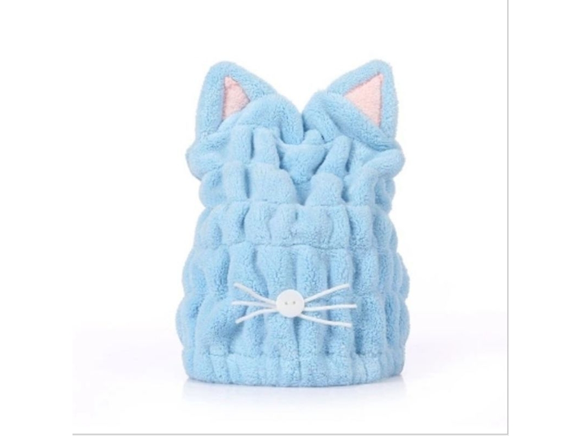 Toalla De Microfibra Azul Para Secar El Cabello Con Diseño De Gato De Dibujos Animados, 23x28cm
