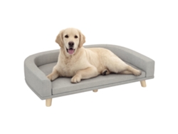 Sofá cama grande y elevado para perros con cojín lavable, estructura de madera, tejido de poliéster, 98 x 67 x 25 cm, gris.