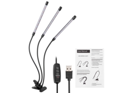 Lámpara Led De Cultivo De Espectro Completo De 30 W Con 3 Tubos Flexibles Y Pinzas Para Plantas De Interior.
