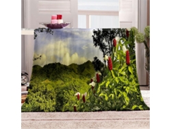 Manta con estampado de bosque verde sobre fondo de microfibra, 80x150cm