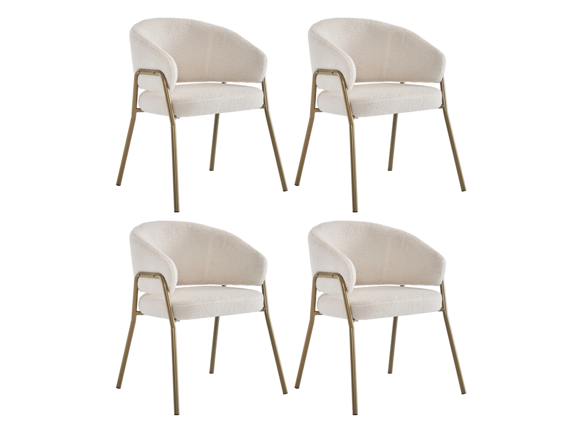 Juego de 4 Sillas Tela Sherpa Patas Doradas Beige Beige Mobrio