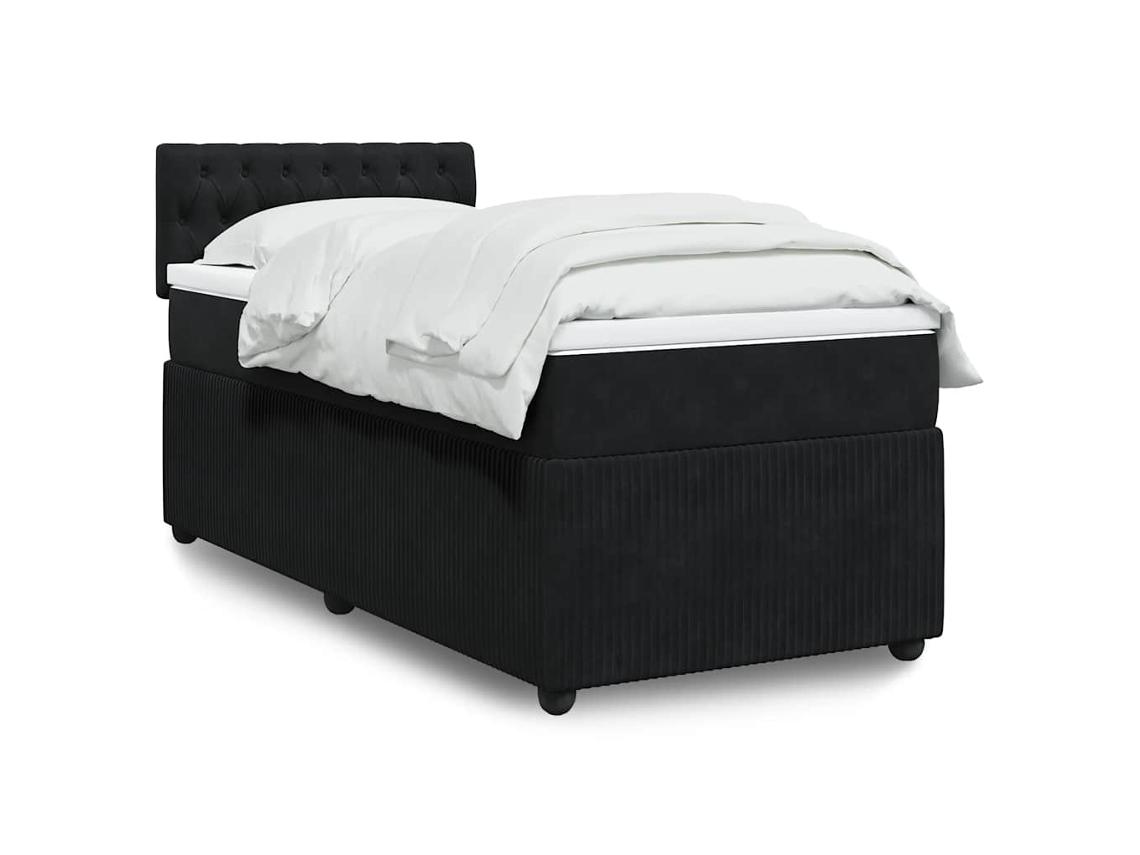 Cama Box Spring Con Colchón Terciopelo Negro 80x200 Cm