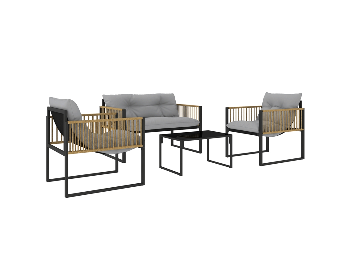 Conjunto de jardín de 4 piezas con sofá, sillones y mesa, fabricado en ratán sintético con cojines cómodos y resistente a los rayos UV.
