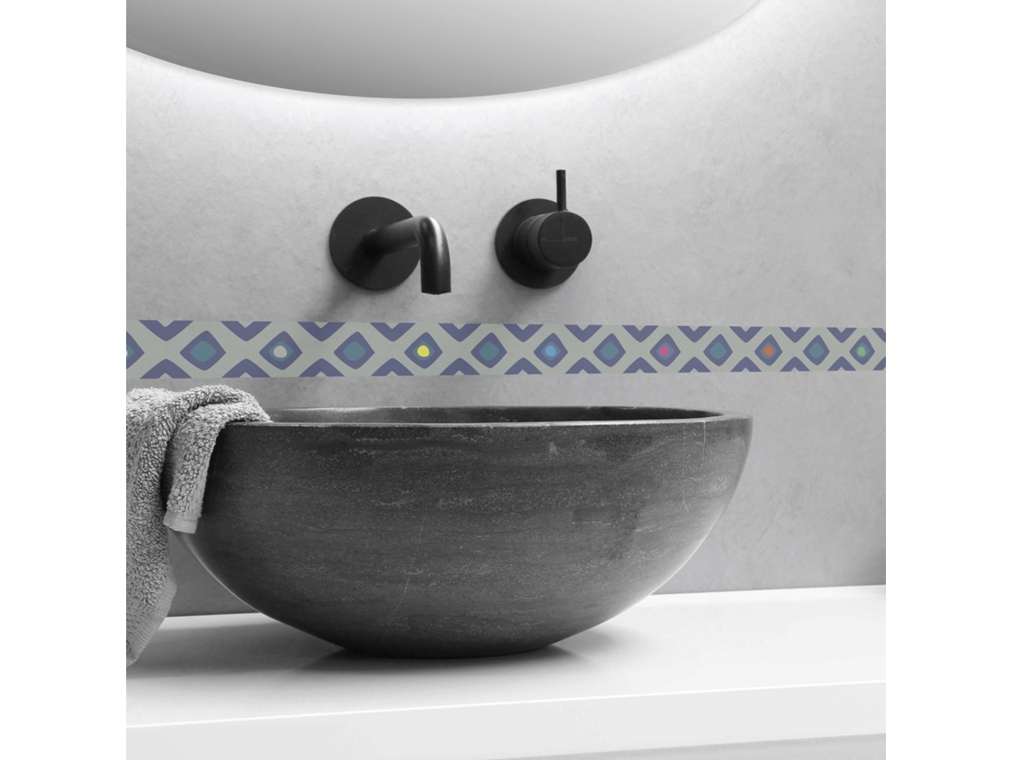 Friso Decorativo PLAGE Friso Adhesivo Tribal Azul con Patrón Gráfico y Diamante 5 cm X 300 cm