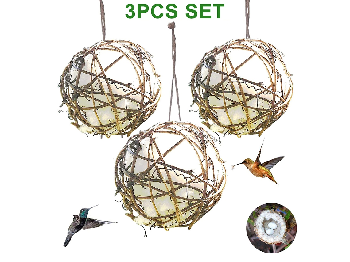 3 Cajas Nido Globulares Para Colibríes, Material De Soporte De Mimbre, Material De Anidación Para Aves Silvestres, Reyezuelos Y Pinzones.