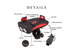 Soporte Para Teléfono De Bicicleta Con Luz Delantera Y Altavoz De 130 Db, Ajustable De 4 A 6,3 Pulgadas.