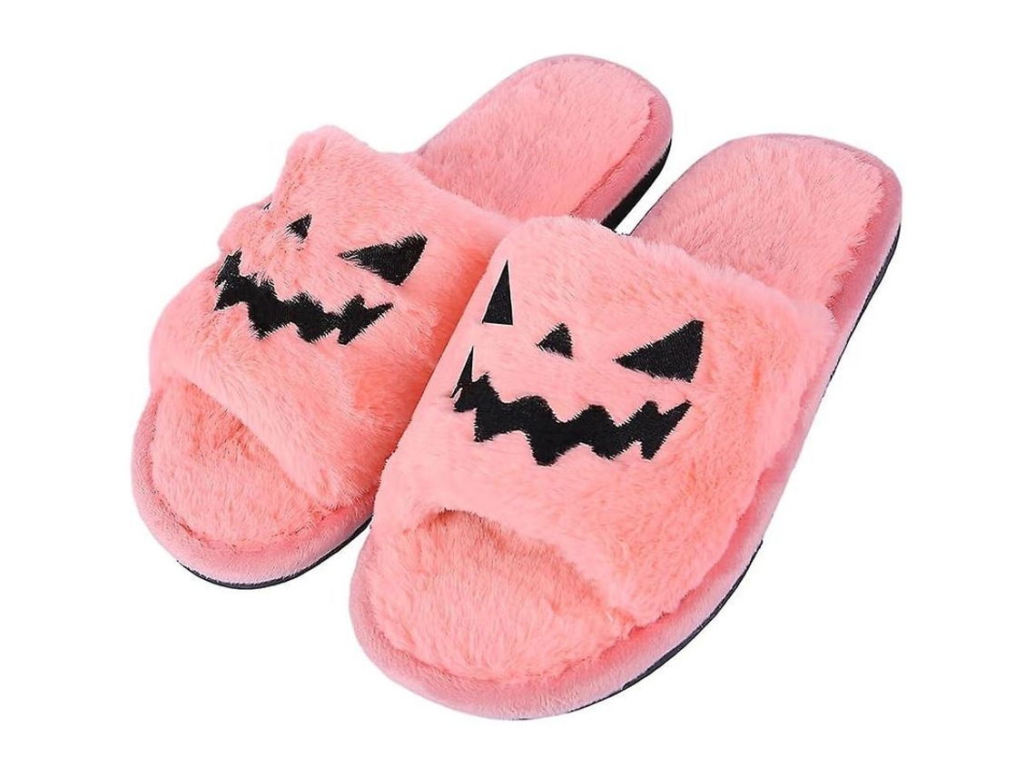 2026-pantuflas De Halloween Calabaza Mujer Zapatos Casa Con Diseño De Cara Animada Peluda Para Niñas Y Damas