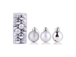 2026-24 Bolas Navideñas Reutilizables De Plástico Para Decoración De Árbol De Navidad 6cm Plata