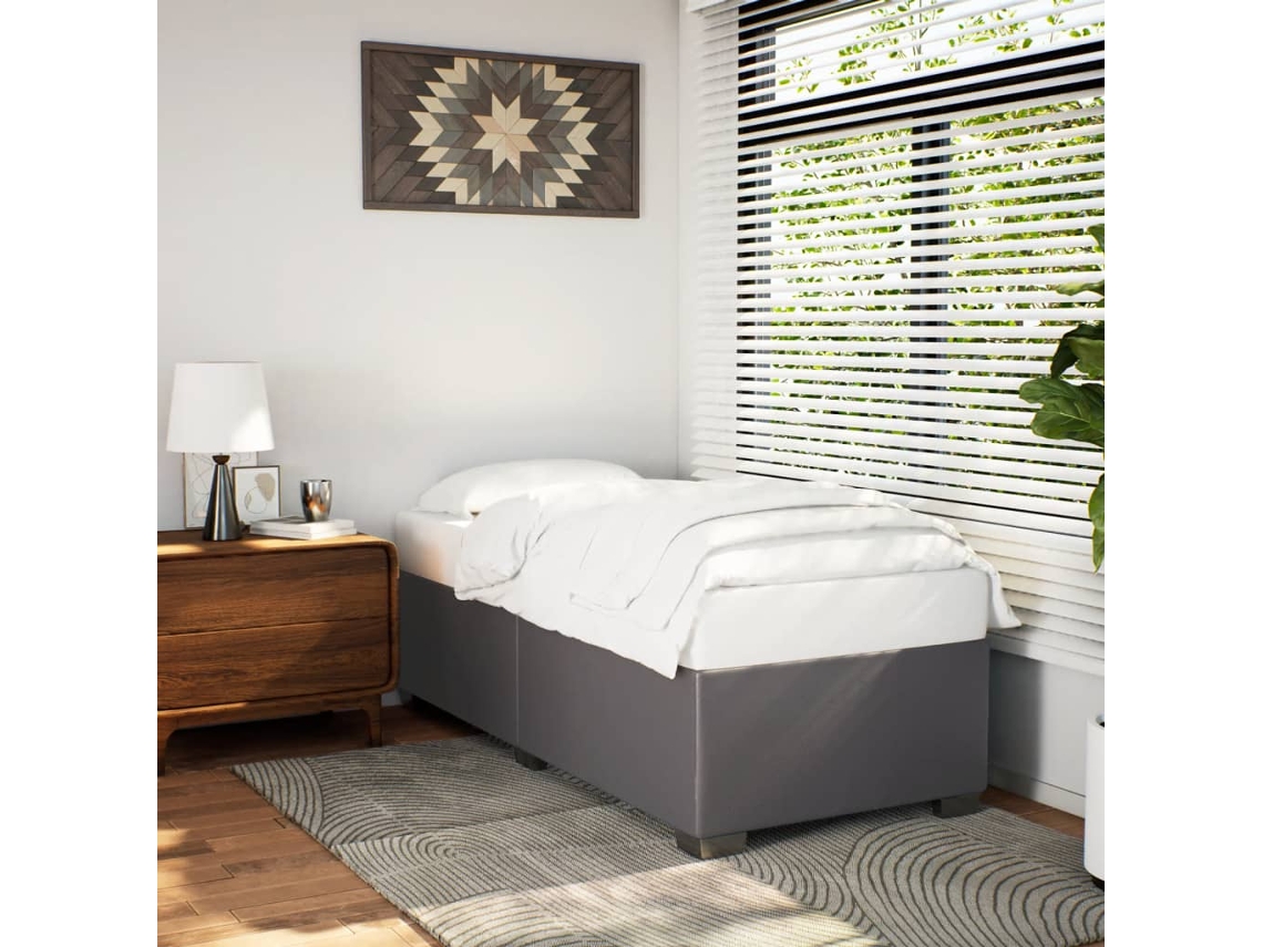 Estructura De Cama Sin Colchón Cuero Sintético Gris 90x190 Cm