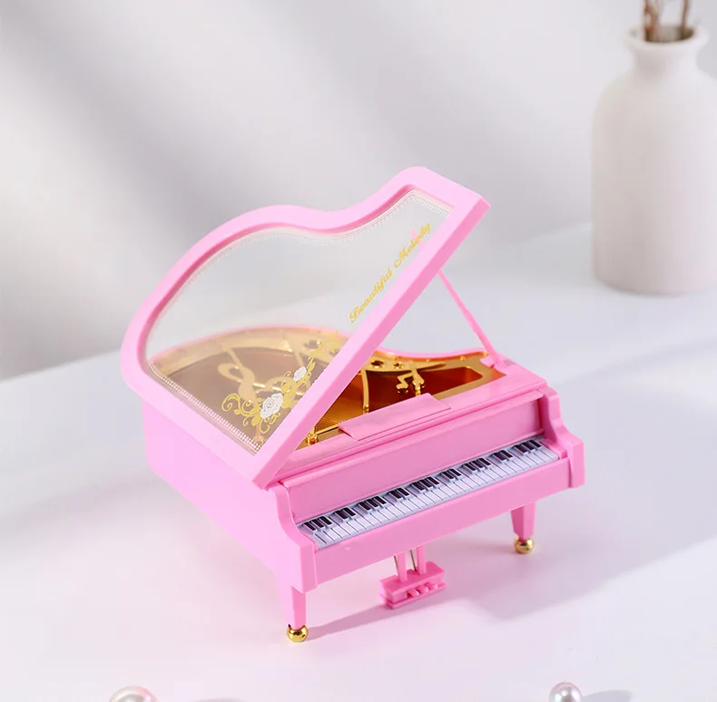 (rosa 1) Caja De Música Creativa Con Forma De Piano, Caja De Música Romántica Clásica Con Forma De Piano
