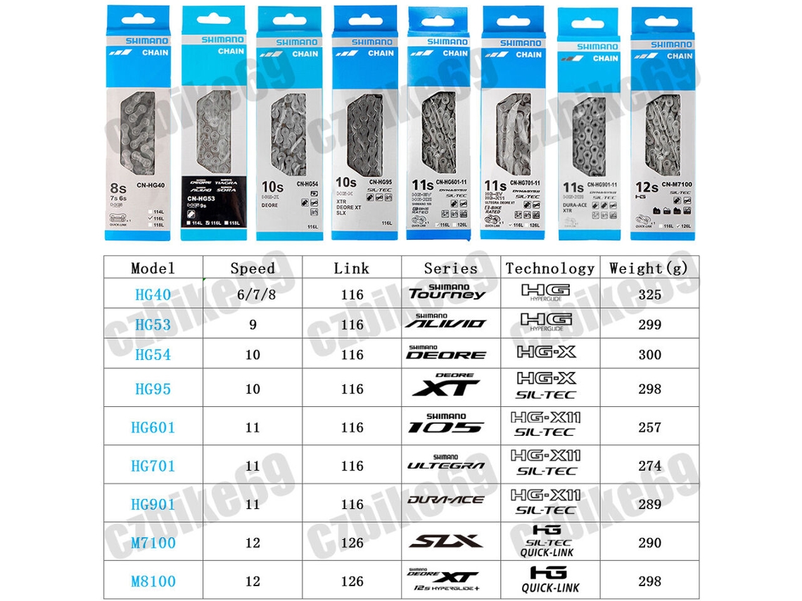 Cadena Shimano para bicicletas de montaña y carretera de 6 a 12 velocidades Hg40/53/95/901 116/126 eslabones