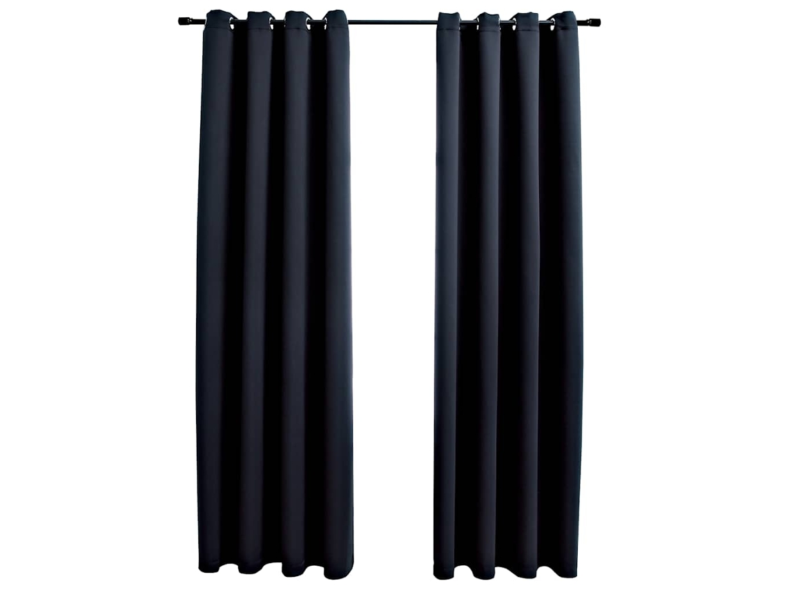 Maison Exclusive - Cortinas Opacas Con Anillas De Metal 2 Piezas Negro 140x175 Cm