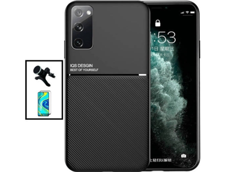 Kit Carcasa Magnetic Lux + 5D Full Cover + Soporte Magnético de Coche Reforzado para Samsung Galaxy S20 FE 2022 PHONECARE Negro
