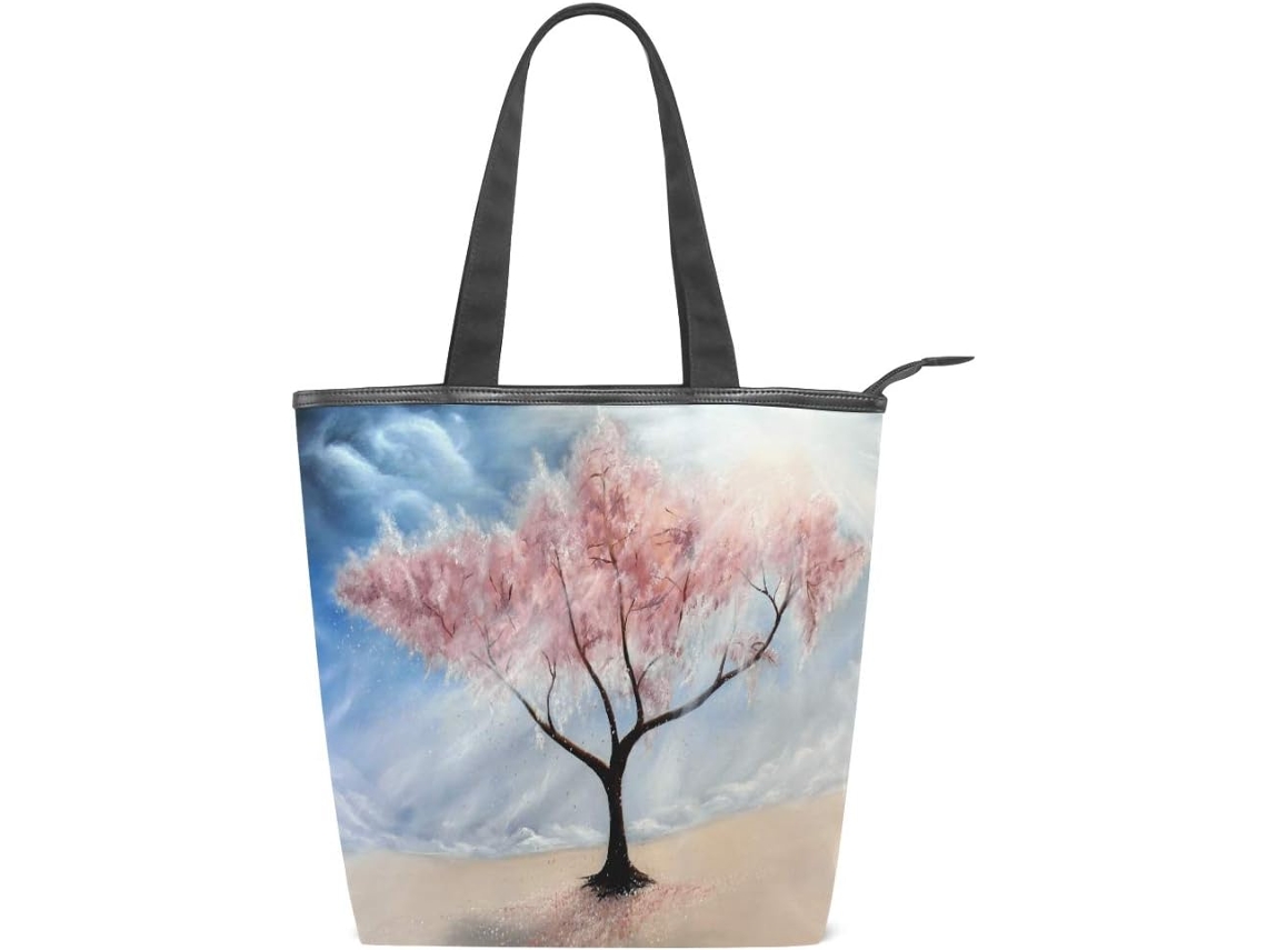 Bolso de hombro grande con estampado de árboles, poliéster, 28x10x34 cm