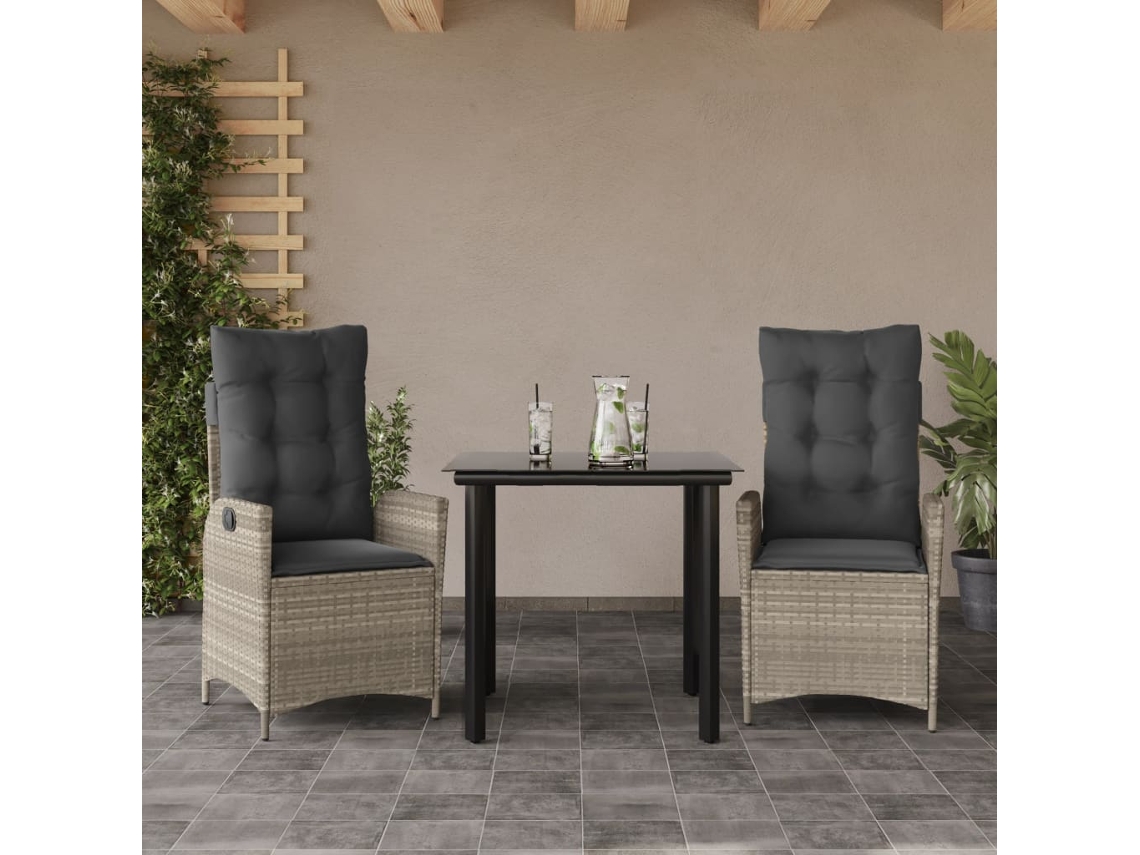 Juego de comedor de jardín de 3 piezas con cojines gris claro de Dkd Home Decor