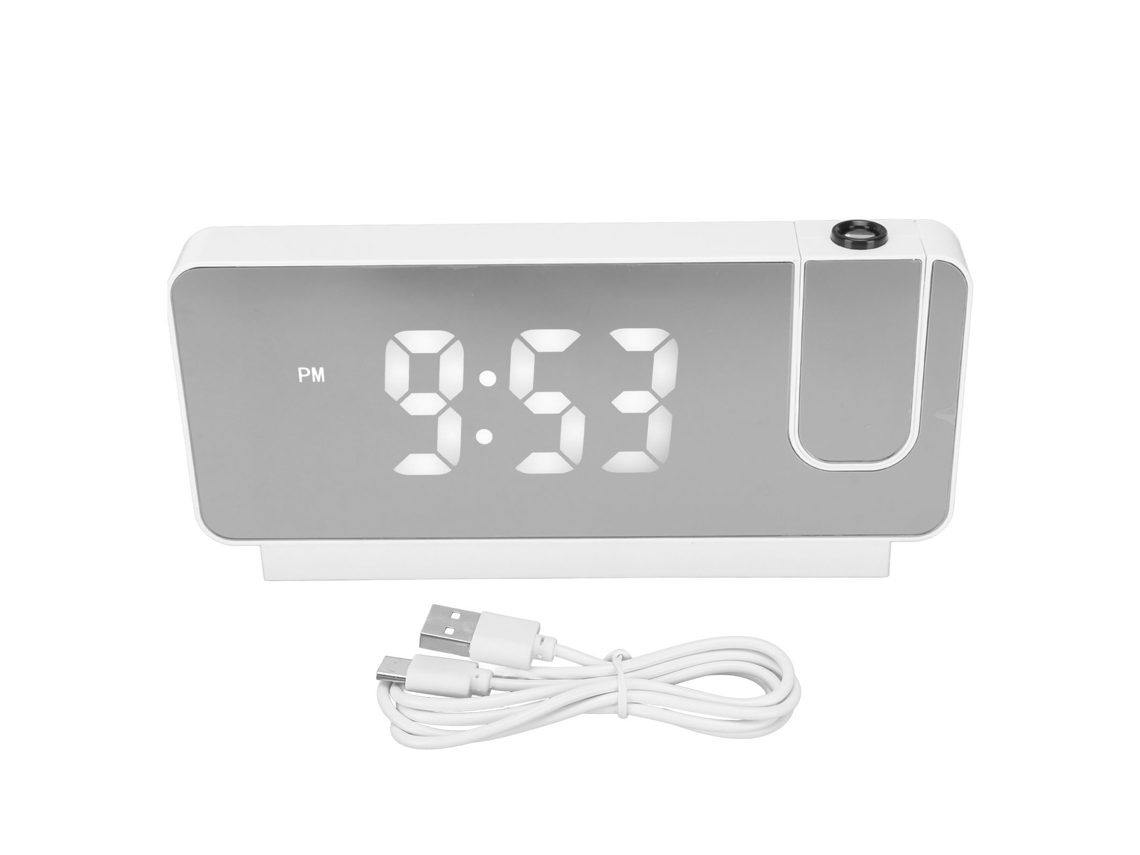 Reloj Despertador Proyección Con Fecha, Temperatura, Pantalla Led Hd De 180°, Ángulo Amplio, Blanco, Para Hogar