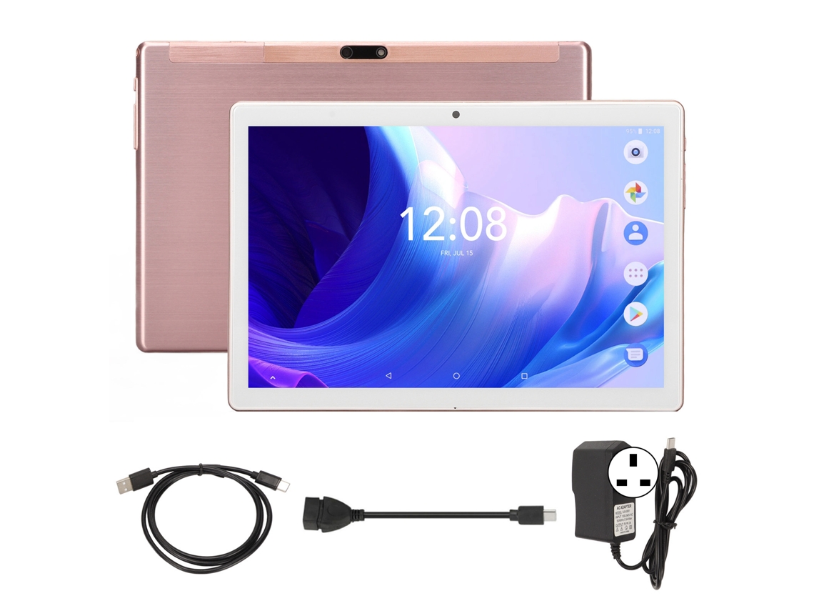 Tableta Android 10 HD de 10,1 pulgadas, 2 GB de RAM, 32 GB de ROM, Dual SIM, color rosa para entretenimiento, luz dorada