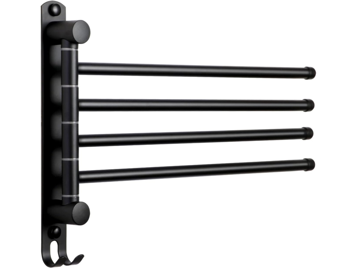 Toallero de baño negro con 4 barras giratorias de 180° en acero inoxidable Sus304 Jortmrd