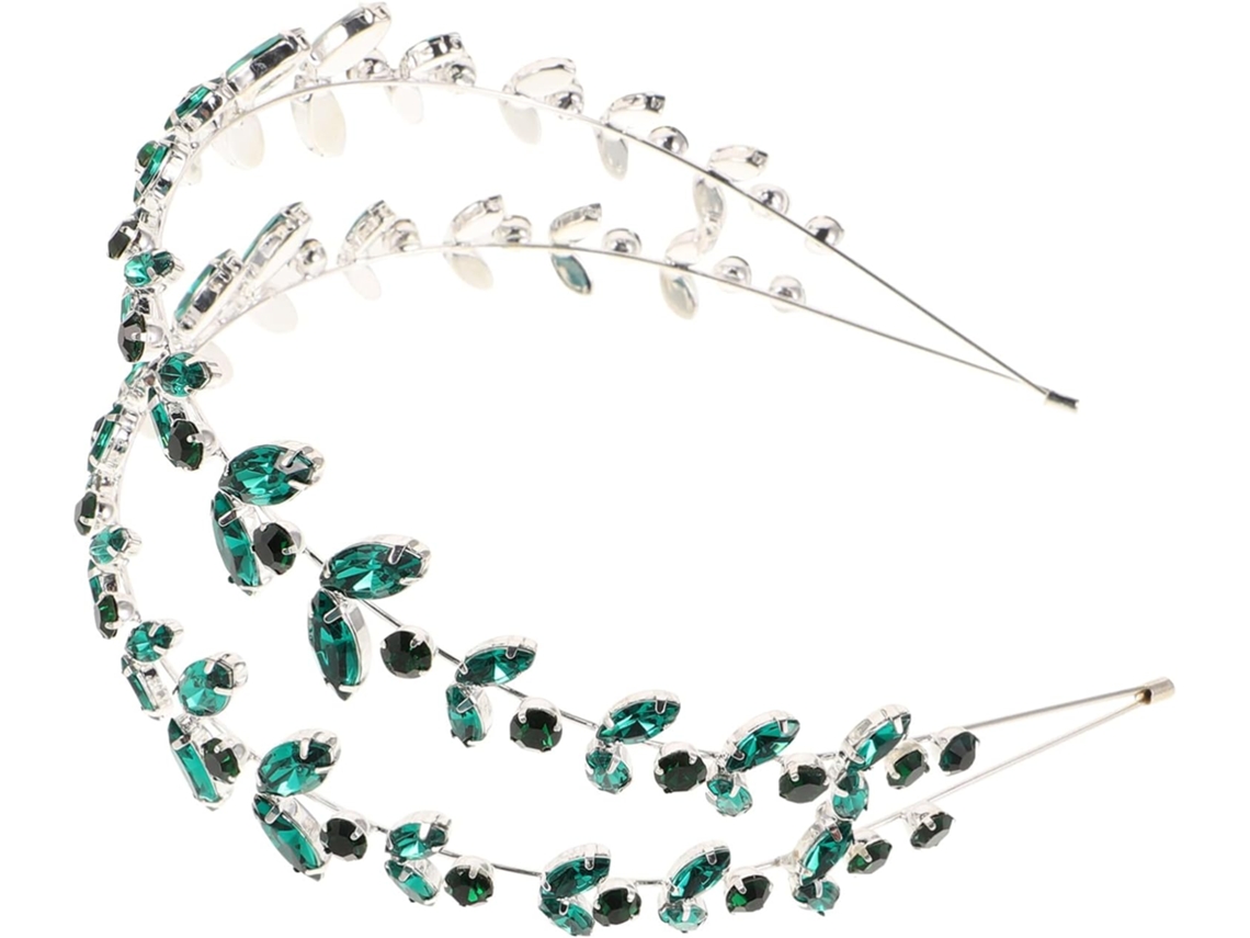 Diadema Verde De Doble Capa Con Cristales Para Bodas, Elegante Accesorio Nupcial Para Mujer.