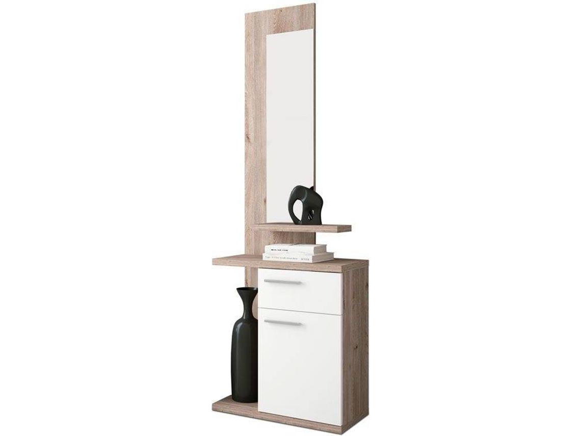 Mueble de Entrada HOMESOUTH Enter  (Blanco - Nelson - Melamina - Mueble: 60, 5 x 68,5 x 27,5 cm espejo: 117,5 x 30,2 x 2 cm )