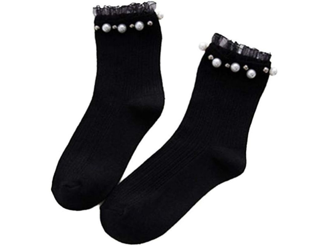 Calcetines De Algodón Para Mujer 2025. Hermosos Calcetines De Encaje Con Perlas. Color Liso.