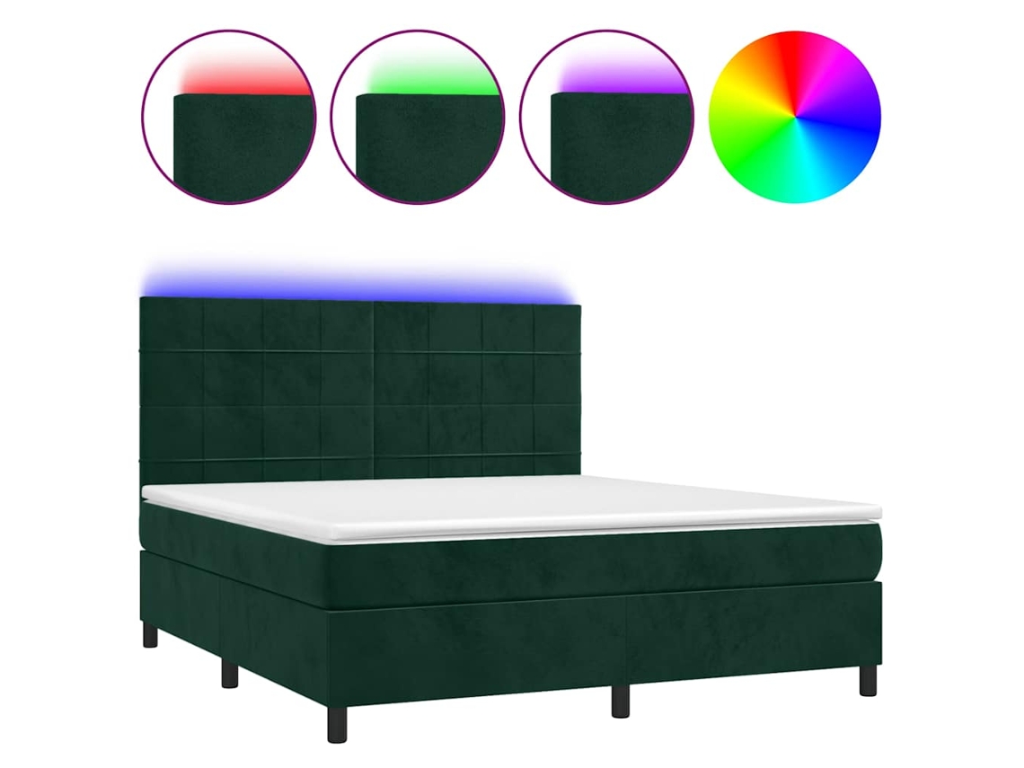 Maison Exclusive - Cama Box Spring Colchón Y Led Terciopelo Verde Oscuro 160x200cm