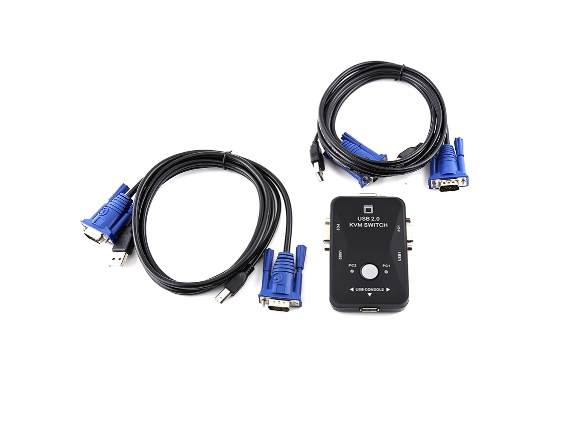 Conmutador Kvm Usb Vga De 2 Puertos Con Cables Para Compartir Monitor, Teclado Y Ratón.