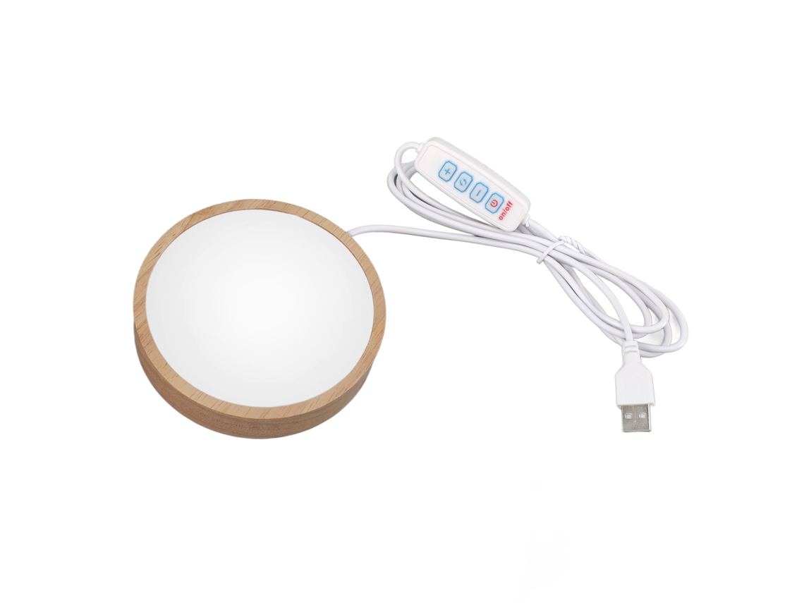 Base Redonda De Madera Iluminada, Alimentada Por Usb, Con 3 Temperaturas Color Y 10 Niveles Brillo