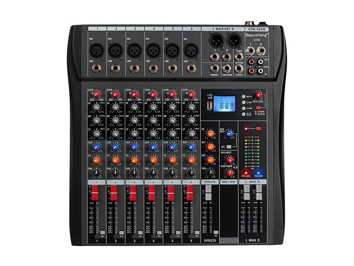 Mezclador de audio, 6/8/12 canales, procesamiento de efectos integrado, Dx6 OEM