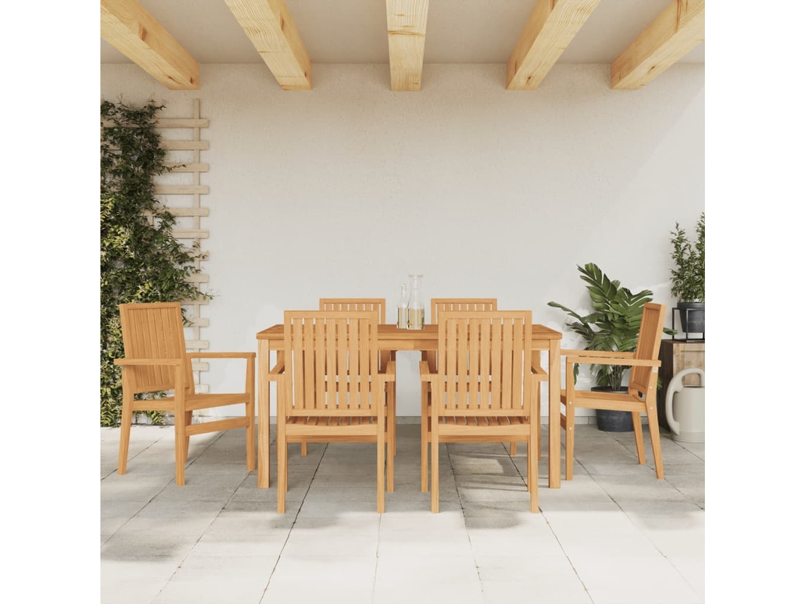 Sillas de jardín apilables (6 unidades, 56,5 x 57,5 x 91 cm), teca maciza, DKD Home Decor