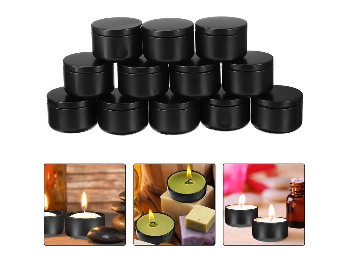 2026altiro-12 Latas Redondas De Aluminio Para Cera, Ideales Para La Fabricación Y El Almacenamiento De Velas (negras)