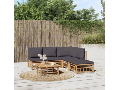 MAISON EXCLUSIVE Set de muebles de jardín 6 piezas bambú con cojines gris oscuro