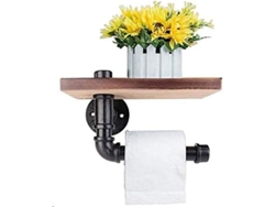 Portarrollos De Papel Higiénico Con Estante De Madera - Estilo Industrial - Acero - Decoración De Baño