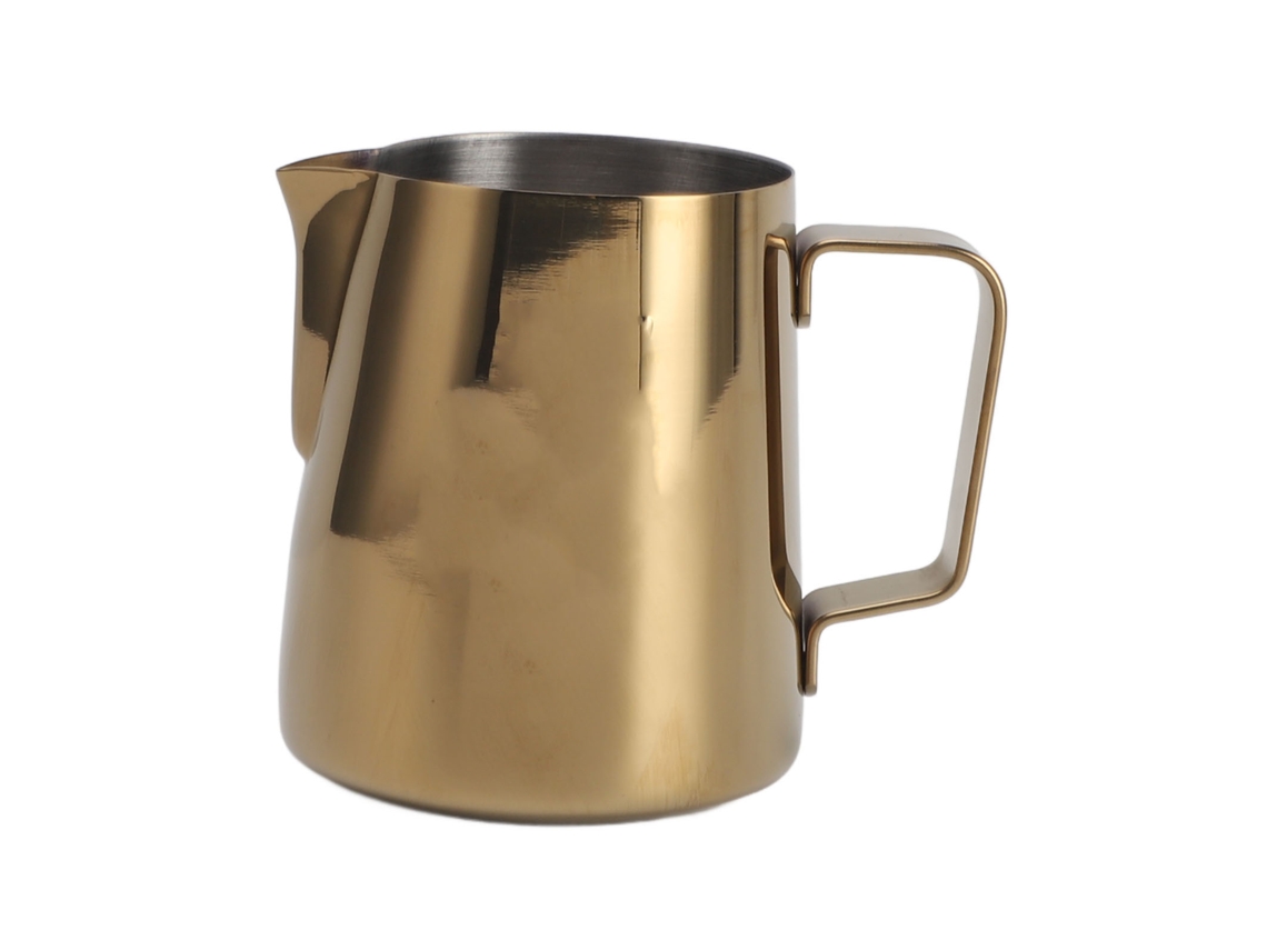 Jarra para espumar leche de acero inoxidable 304, 380 ml, dorada para café