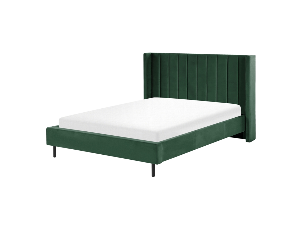 Cama con somier BELIANI Villette de Terciopelo Verde 165x222x115