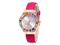 Reloj De Pulsera Para Mujer Con Strass Coloridos Cuero Pu Cuarzo Zhoulianfa Rojo Rosa