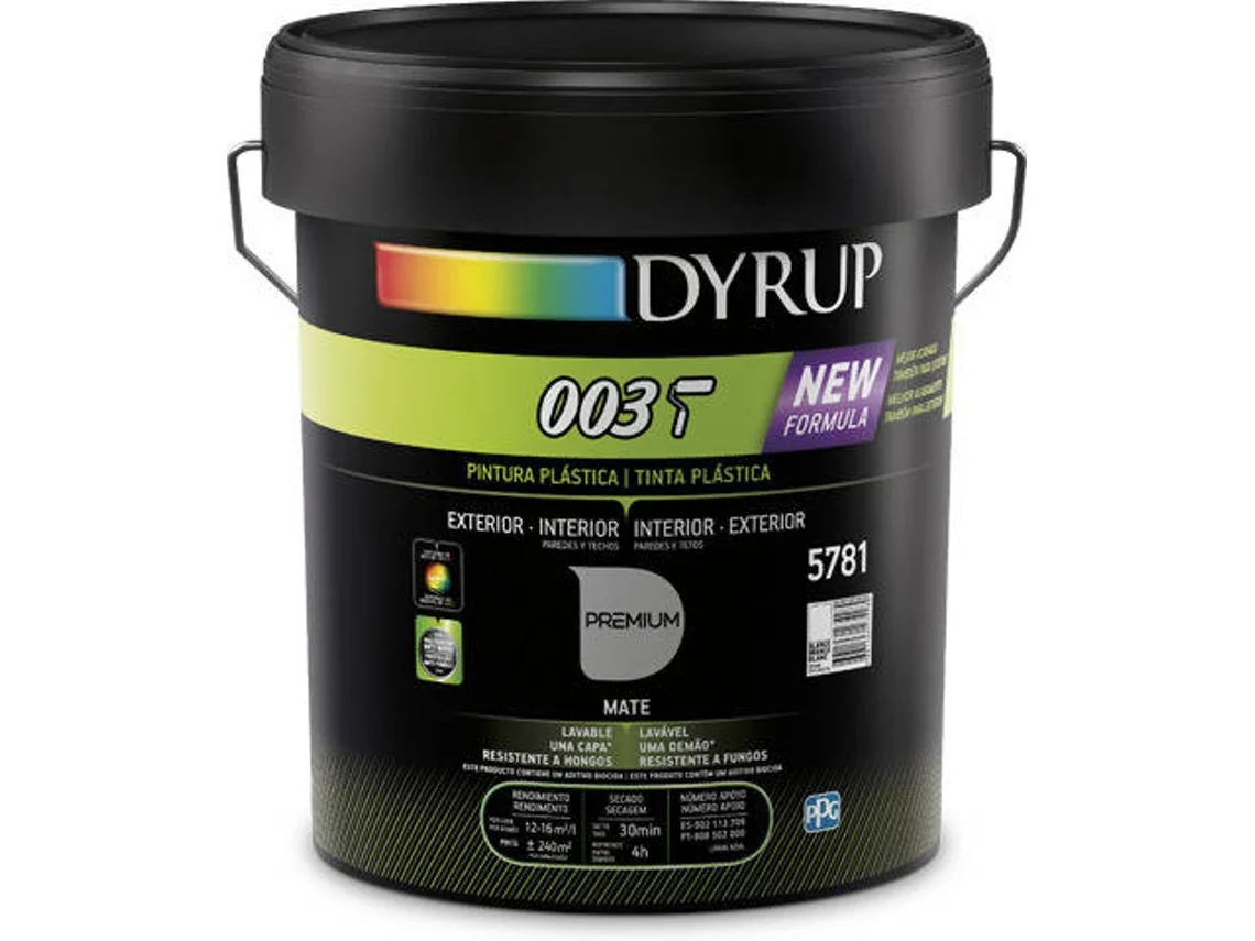 Pintura Acuosa DYRUP para Fachadas, Paredes y Techos Interiores 003 (Blanco - 15 L)