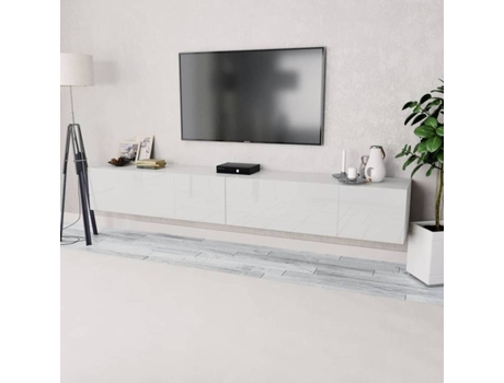 Vidaxl Mueble Tv aglomerado 2 pzas blanco brillo soporte mesilla auxiliar piezas 275113 120 40 34