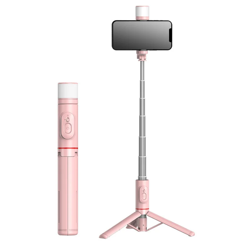 Palo selfie 3 en 1 con trípode, aleación de aluminio, Bluetooth y telescópico MDUG (rosa)