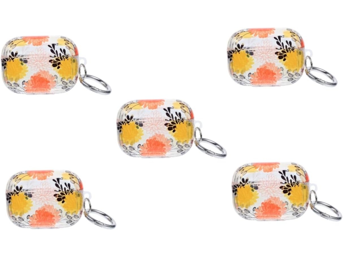 Juego De 5 Fundas Florales Para Auriculares Con Llavero, Estuche Cómodo Incluido.