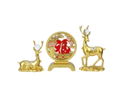 Figura de resina Lucky Deer, 3 piezas, estatua dorada