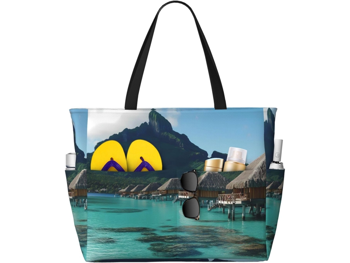 Bolso De Playa Impermeable Poliéster Con Cremallera Bolsillos Gimnasio Vacaciones