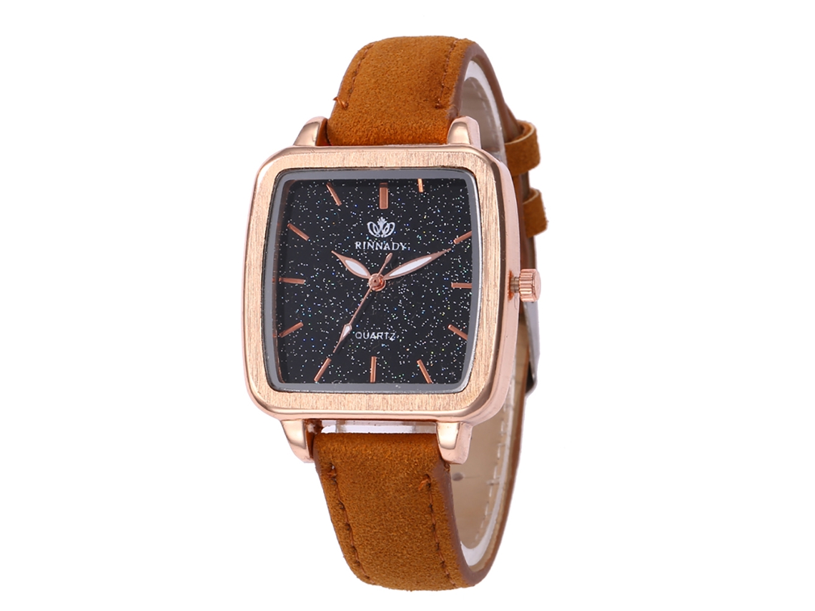 Reloj De Pulsera De Cuarzo Informal Para Mujer, De Piel Sintética, Con Esfera Cuadrada Amarilla.