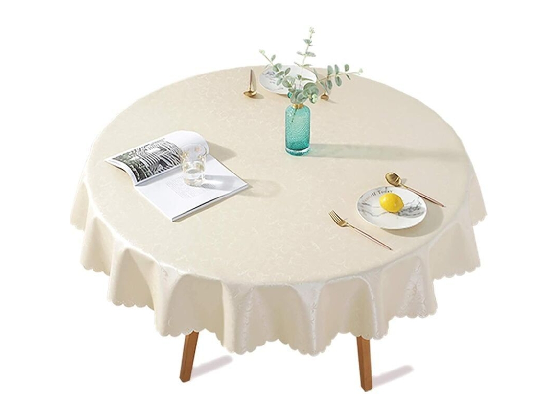 2026altiro-mantel Redondo De Plástico Con Revestimiento De Pu, Resistente A Las Manchas E Impermeable, Ideal Para Picnics Y Jardines, 140 Cm, Color Beige Claro.