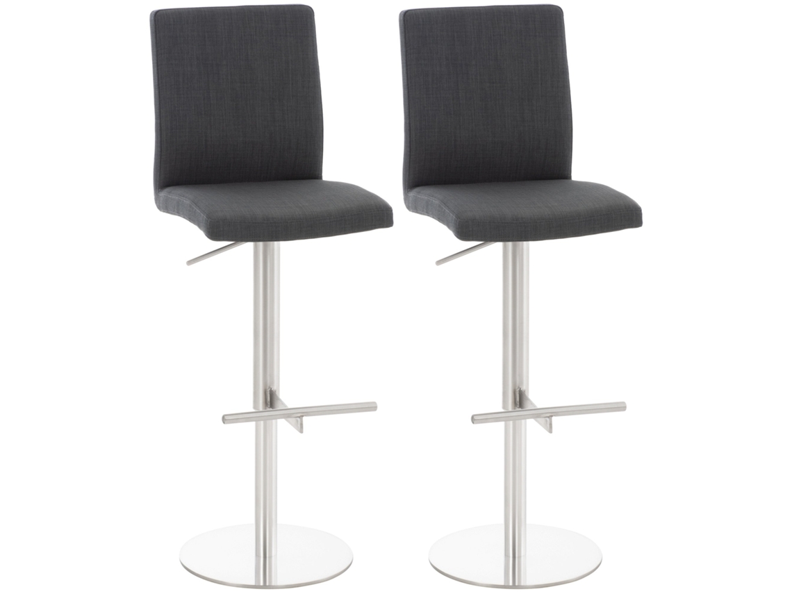 Juego de 2 taburetes de bar con reposapiés y respaldo, asiento de tela gris oscuro, estructura de acero inoxidable 10_0006582